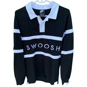 NIKE Rugby Polo Shirt Swoosh Long Sleeve University Black Mens Size S